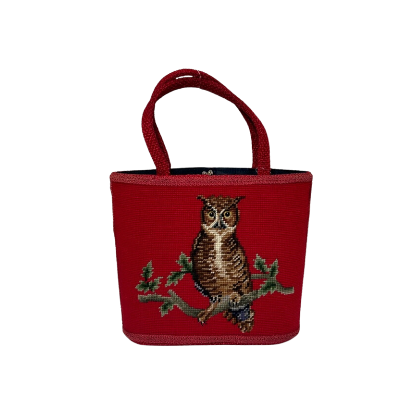 Vintage JR Needlepoint Owl Bag