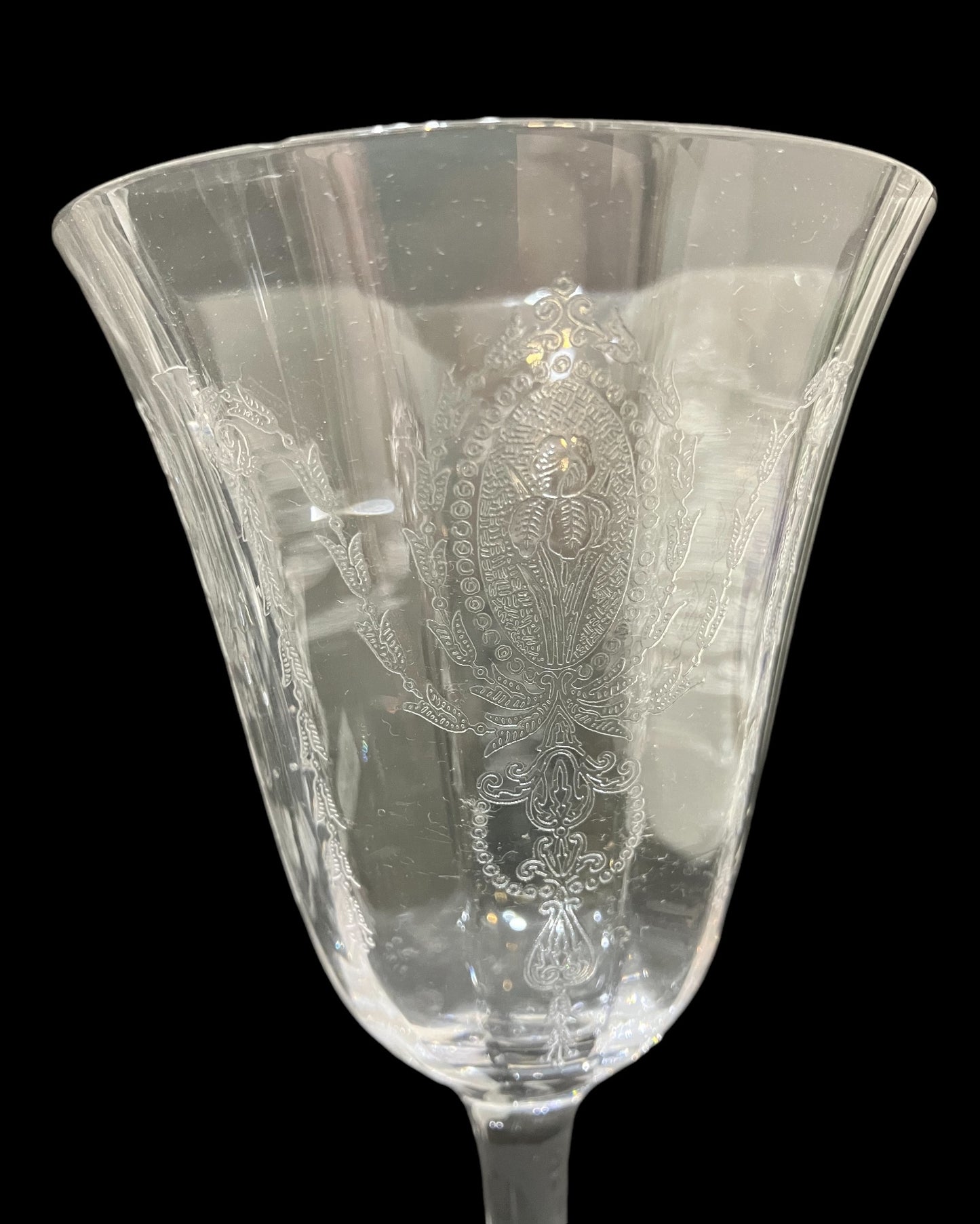 Vintage 1940s Hand-etched “Tulip” Pattern Depression Glass Goblet