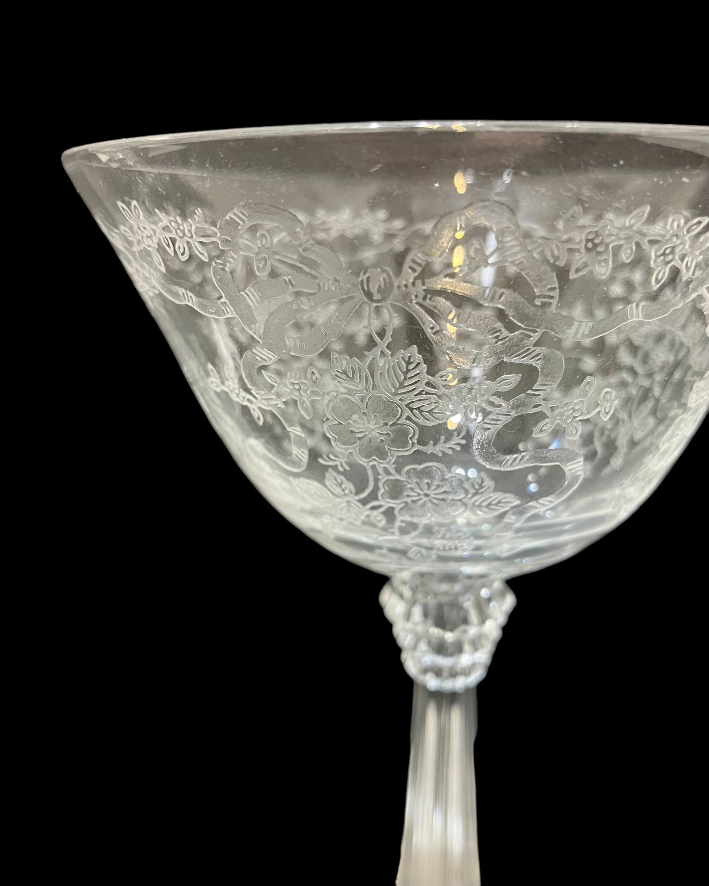 Vintage Hand-etched “Romance” Depression Glass Champagne/Sherbet Glass